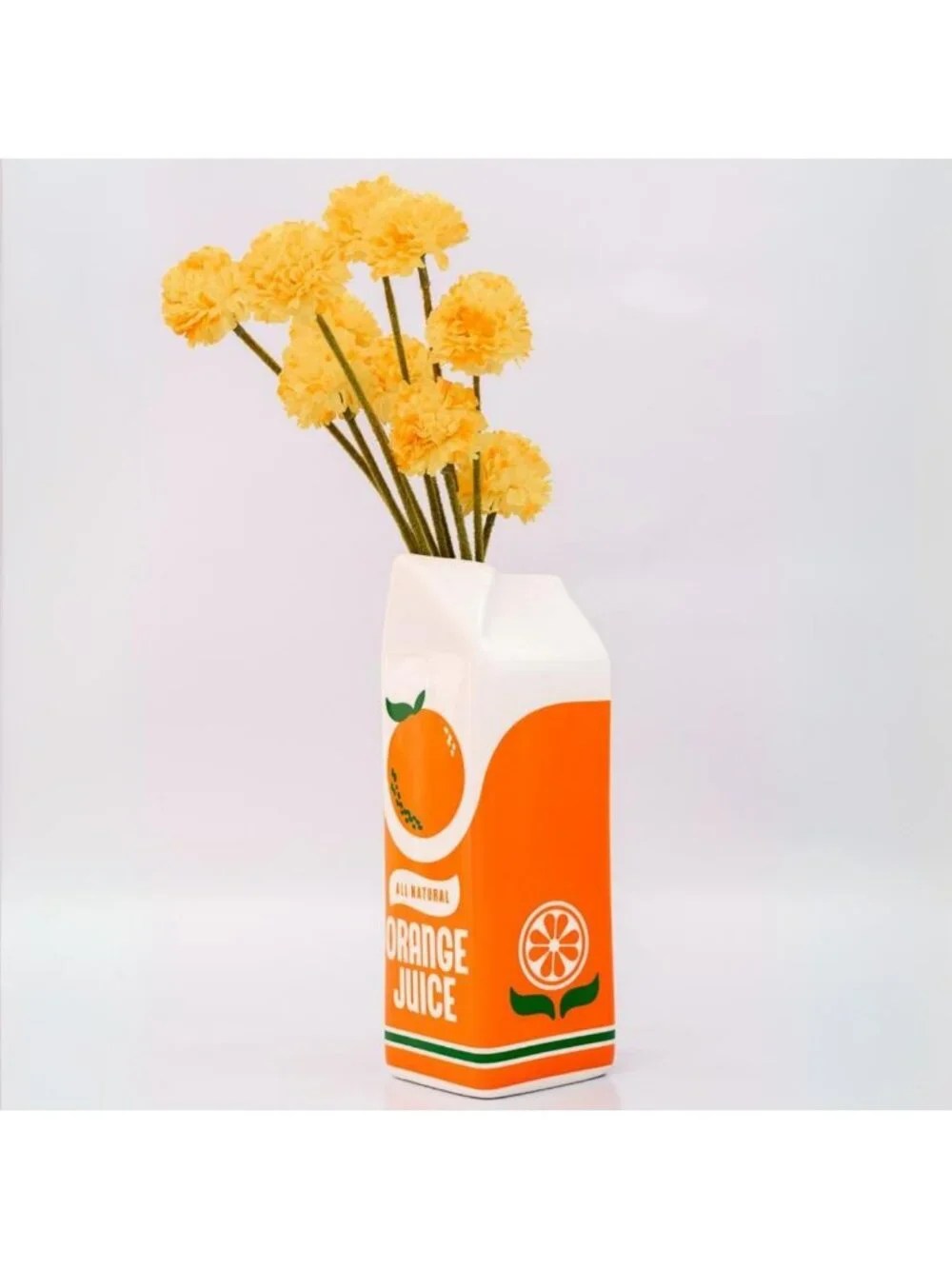 Retro-Inspired Ceramic Flower Vase - Fun OJ Carton Design for Home Decor